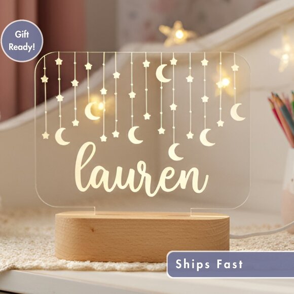 Personalized Hanging Stars Light | LED Name Sign for Kids’ Bedrooms - Picture 1 of 8